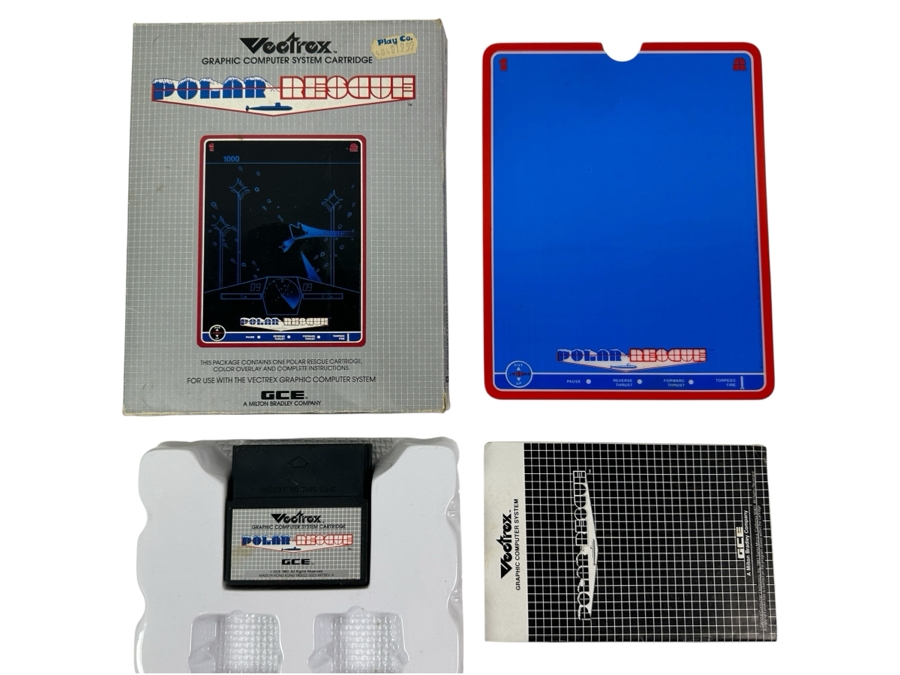 Vintage 1983 Vectrex Polar Rescue Arcade System Video Game Cartridge With Original Box, Screen Overlay & Instruction Manual - Vectrex Was The Only Home Market Vector Display-Based Stand Alone Gaming Platform	