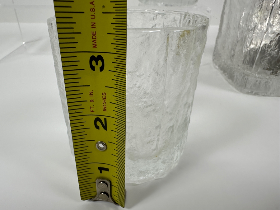 Vintage Glacier Textured Glass Ice Bucket With Four Old Fashioned Icicle Tumblers Glasses Made In Japan By The Hoya Corporation [Photo 11]