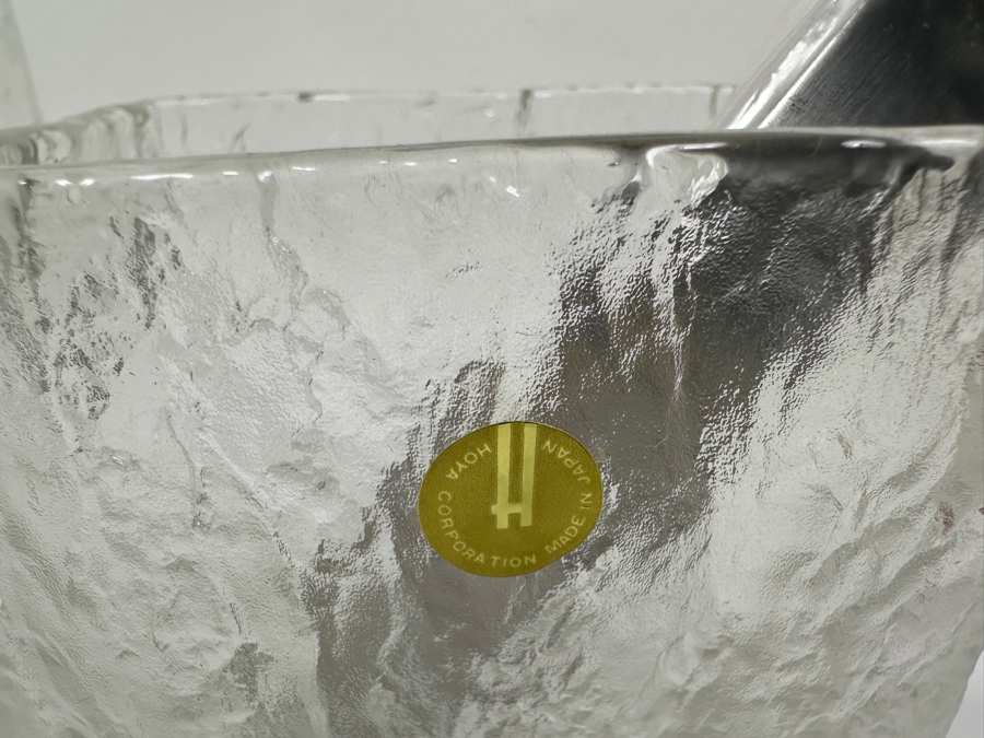 Vintage Glacier Textured Glass Ice Bucket With Four Old Fashioned Icicle Tumblers Glasses Made In Japan By The Hoya Corporation [Photo 10]