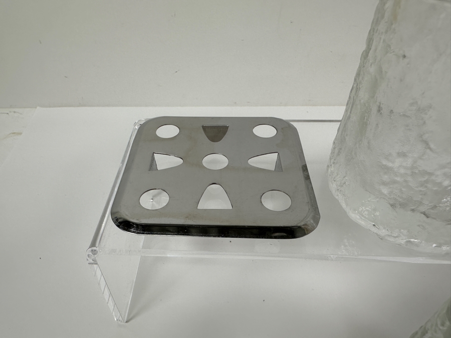 Vintage Glacier Textured Glass Ice Bucket With Four Old Fashioned Icicle Tumblers Glasses Made In Japan By The Hoya Corporation [Photo 7]