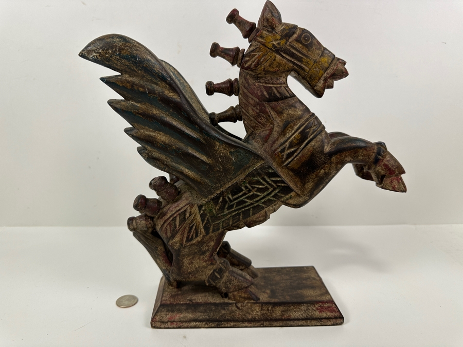 Carved Wooden Pegasus Horse Sculpture 12.5H [Photo 4]