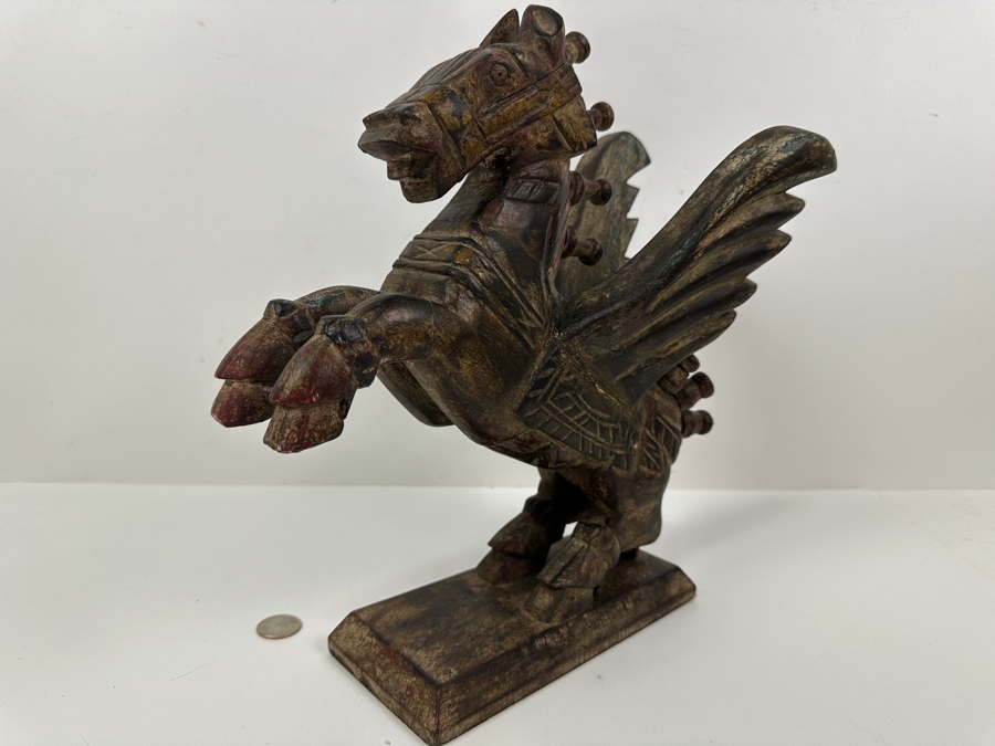 Carved Wooden Pegasus Horse Sculpture 12.5H [Photo 3]