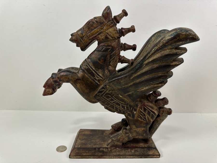 Carved Wooden Pegasus Horse Sculpture 12.5H [Photo 2]