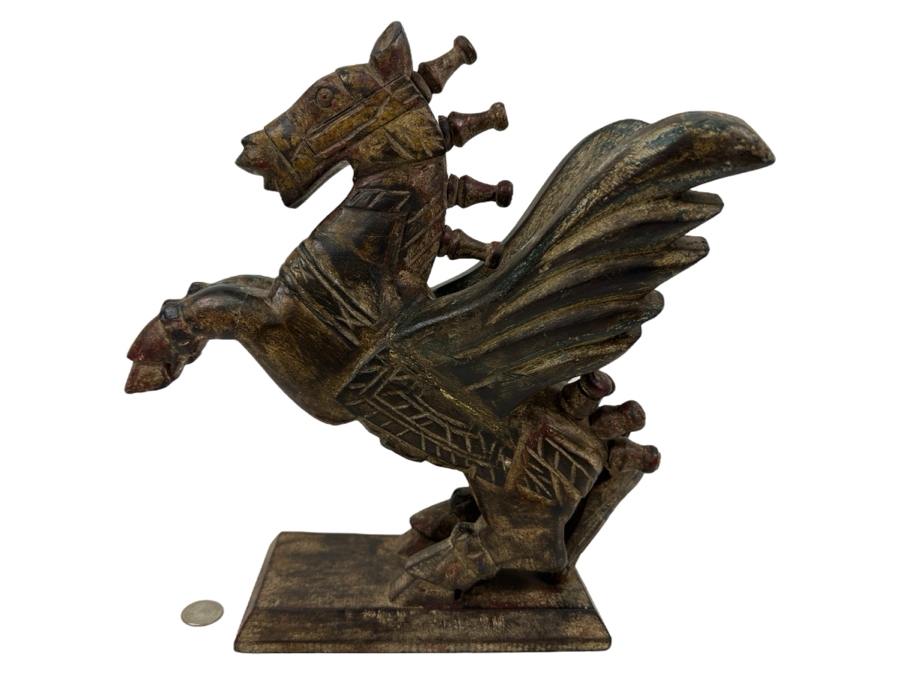 Carved Wooden Pegasus Horse Sculpture 12.5H