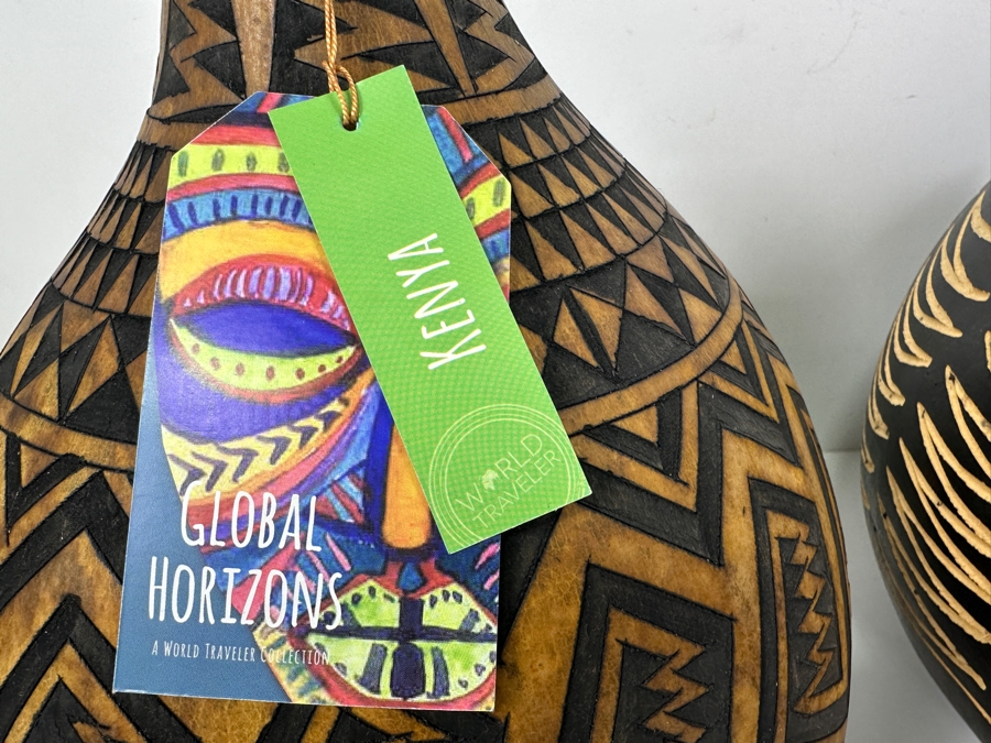 Pair Of Large African Kenya Carved Gourds 14H [Photo 6]