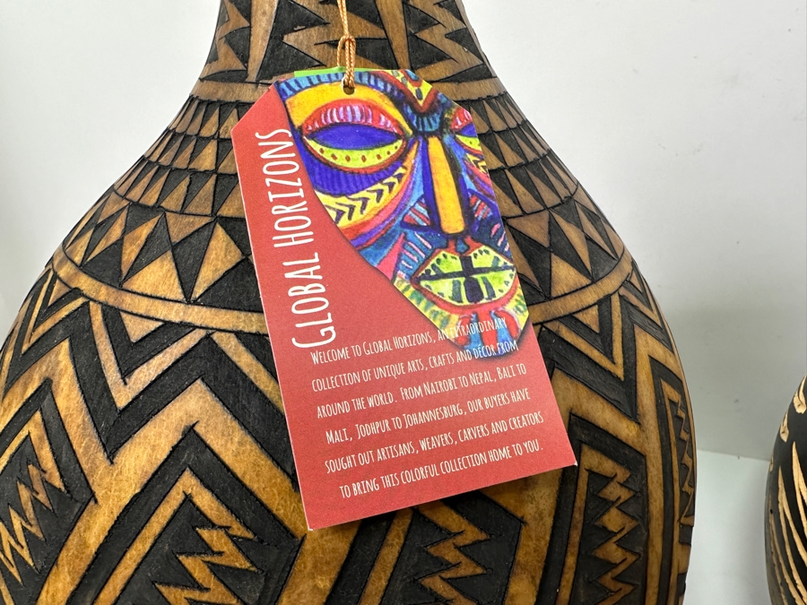 Pair Of Large African Kenya Carved Gourds 14H [Photo 5]