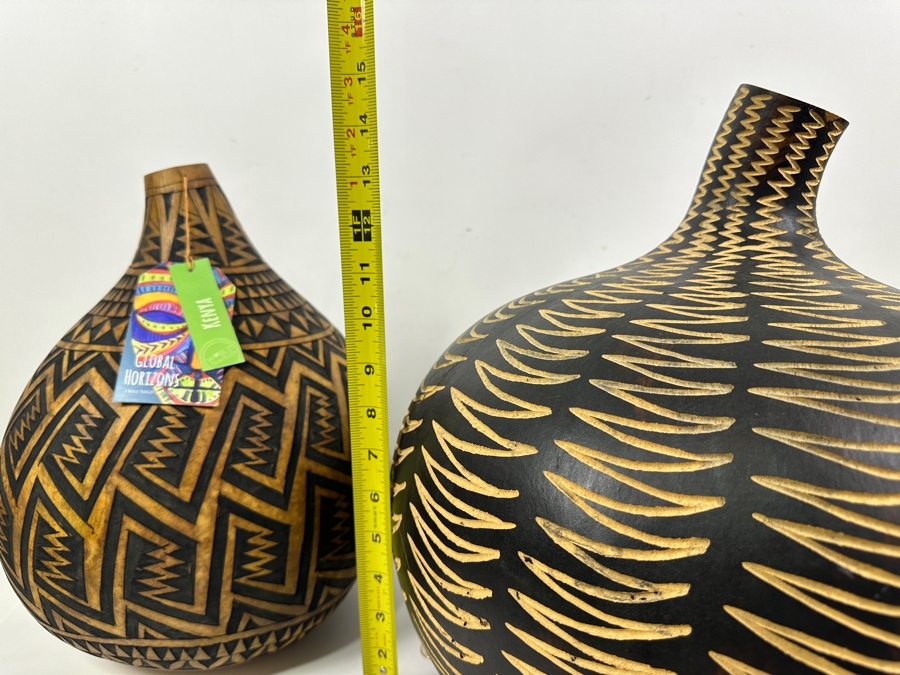 Pair Of Large African Kenya Carved Gourds 14H [Photo 8]