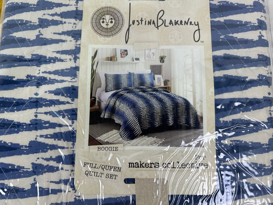 New Justina Blakeney Boogie Blue and White Full/Queen Quilt with Kip&Co 100% Cotton Yellow and Blue Tassel Throw 180cm x 230cm [Photo 2]
