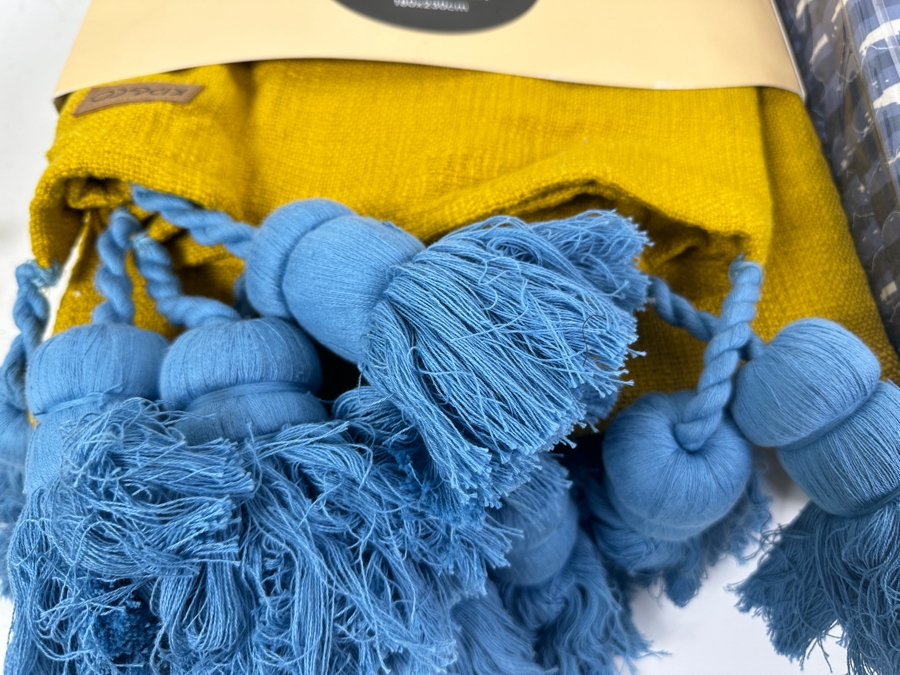 New Justina Blakeney Boogie Blue and White Full/Queen Quilt with Kip&Co 100% Cotton Yellow and Blue Tassel Throw 180cm x 230cm [Photo 6]