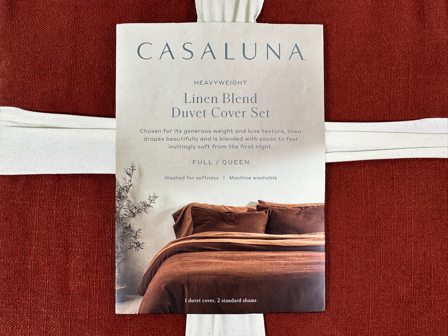 New Casaluna Heavyweight Linen Blend Full/Queen Duvet Cover Set with (2) World Market Bird Throw Pillows  [Photo 3]