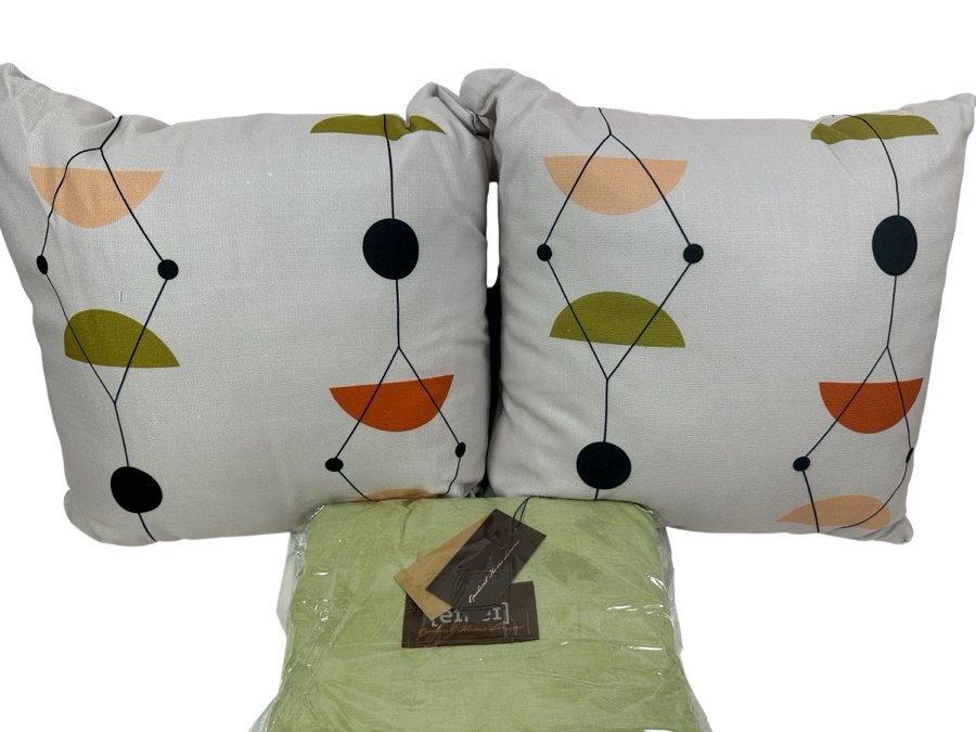 New Eikei Washed Cotton Lime Olive Queen Duvet Cover Set with (2) Shams and (2) Throw Pillows 