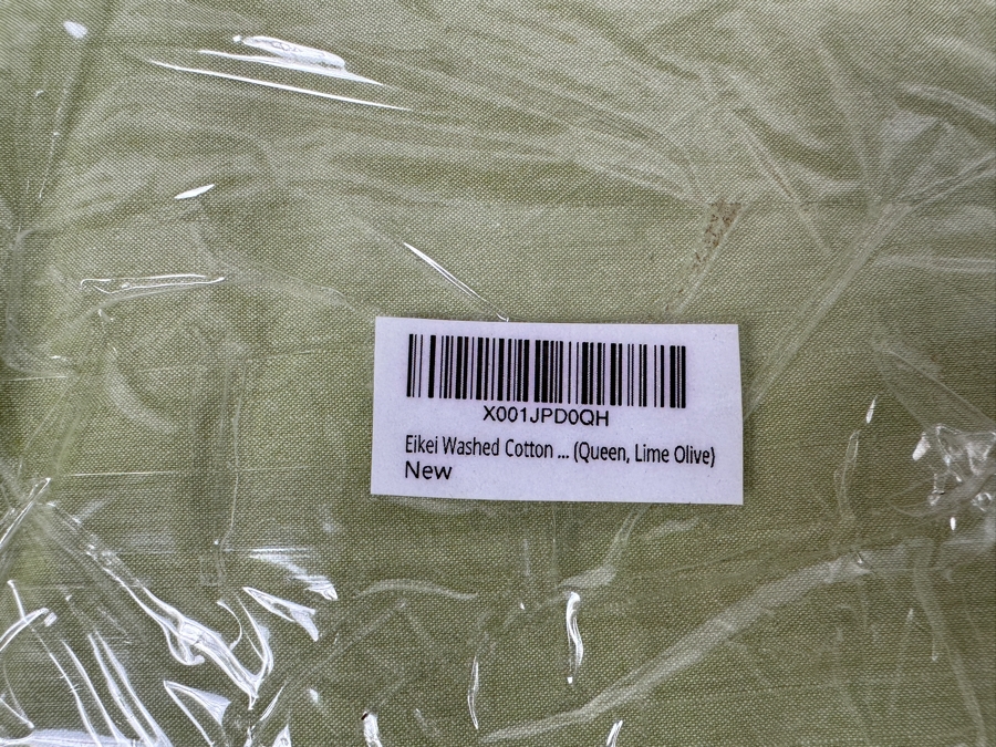 New Eikei Washed Cotton Lime Olive Queen Duvet Cover Set with (2) Shams and (2) Throw Pillows  [Photo 6]