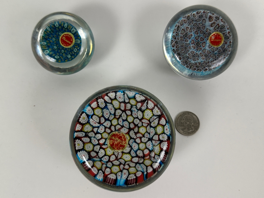 (3) Murano Italy Millefiori Art Glass Paperweights [Photo 5]