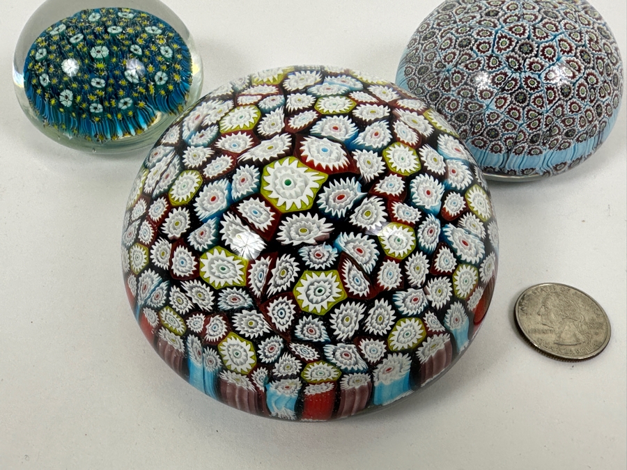(3) Murano Italy Millefiori Art Glass Paperweights [Photo 2]