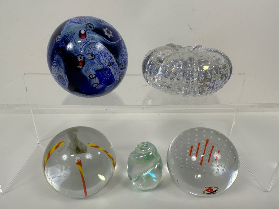 (5) Art Glass Paperweights Including Two Svoboda Czech Republic Karlov Paperweights [Photo 2]