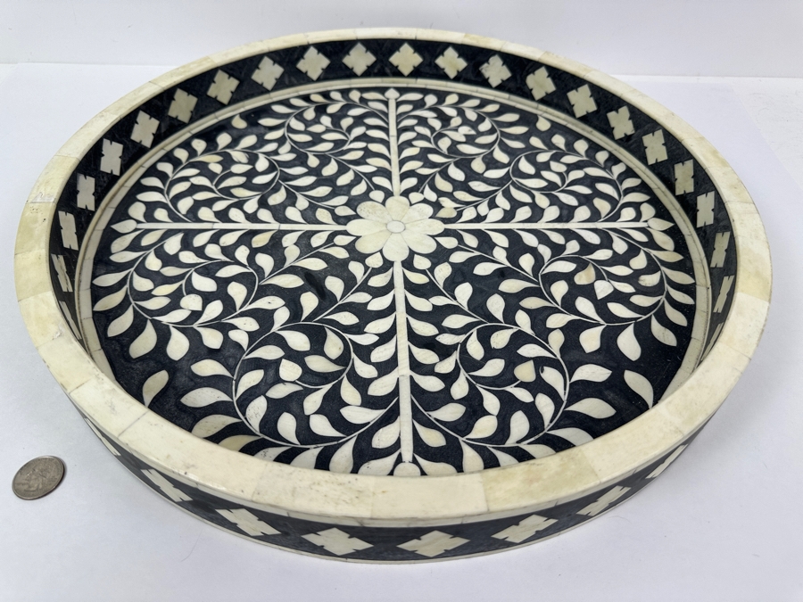 Round Bone Inlay Serving Tray 18'W [Photo 3]