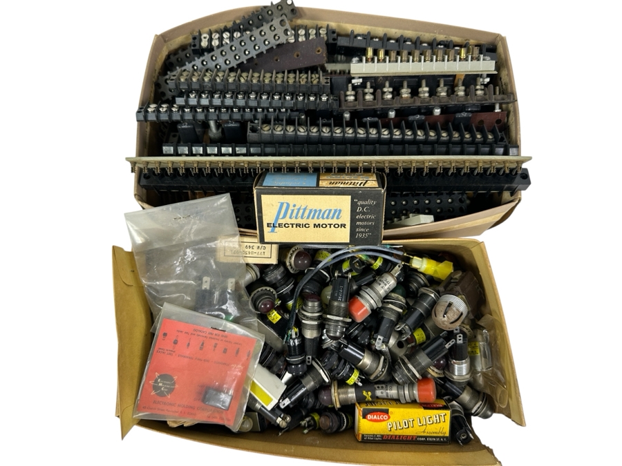Box Of Terminal Blocks For Wire & Box Of Pilot Lights Plus Various Electronic Items
