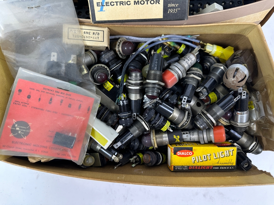 Box Of Terminal Blocks For Wire & Box Of Pilot Lights Plus Various Electronic Items [Photo 2]