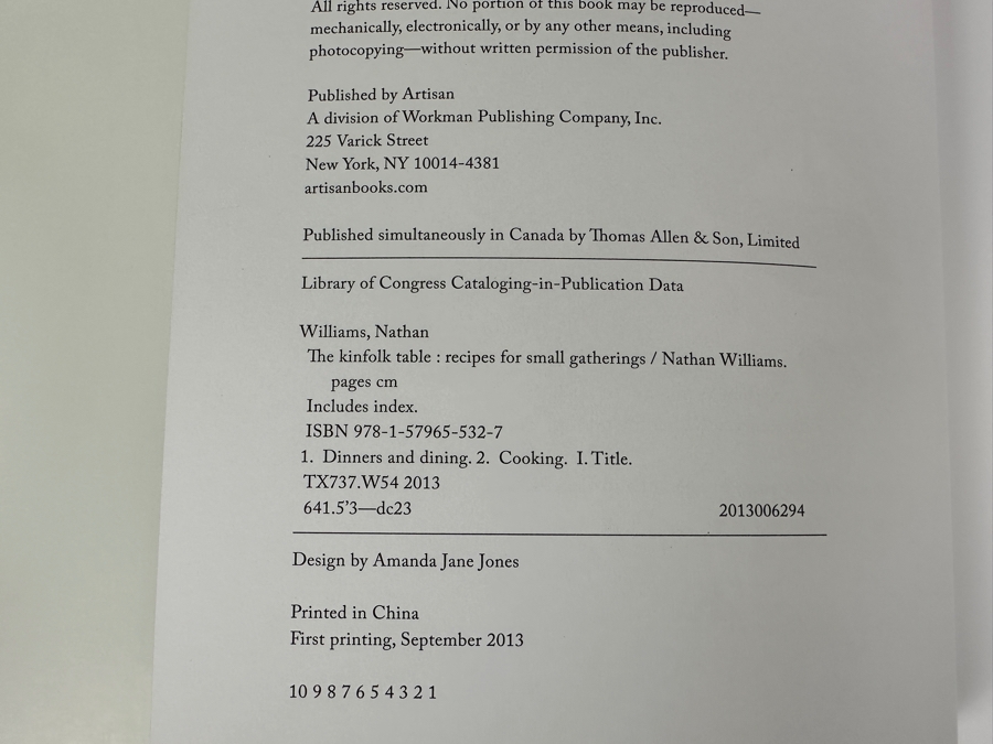 Fist Printing 2013 Hardcover Cookbook The Kinfolk Table - Recipes For Small Gatherings By Nathan Williams [Photo 3]