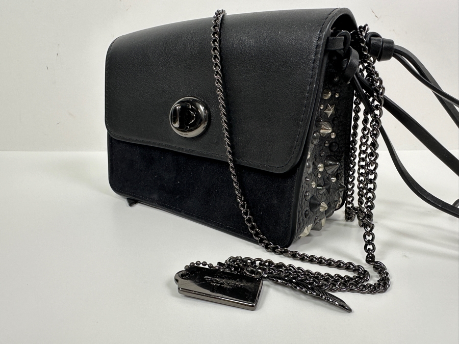 Black Studded Coach Handbag with Chain Strap 7'W x 3'D x 5.25'H [Photo 2]
