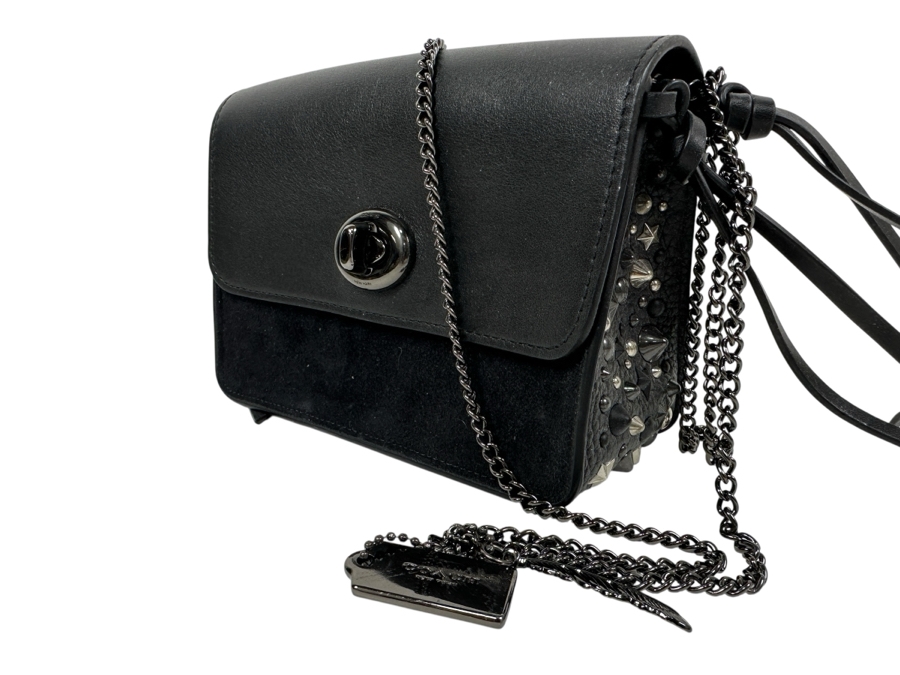 Black Studded Coach Handbag with Chain Strap 7'W x 3'D x 5.25'H