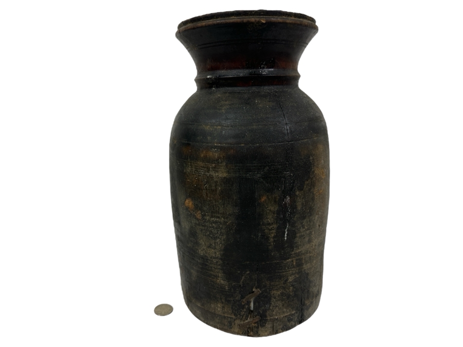 Primitive Turned Wooden Jug Vessel 13.5'H