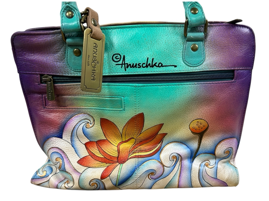 New Anuschka Hand Painted Leather Handbag 12'W x 5'D x 9'H
