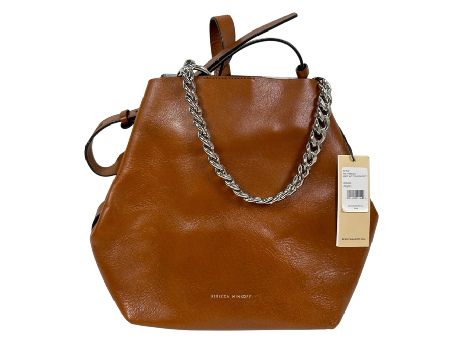 New Rebecca Minkoff Leather Kate MD Conv Bucket Bag - Acorn Color Retails $348