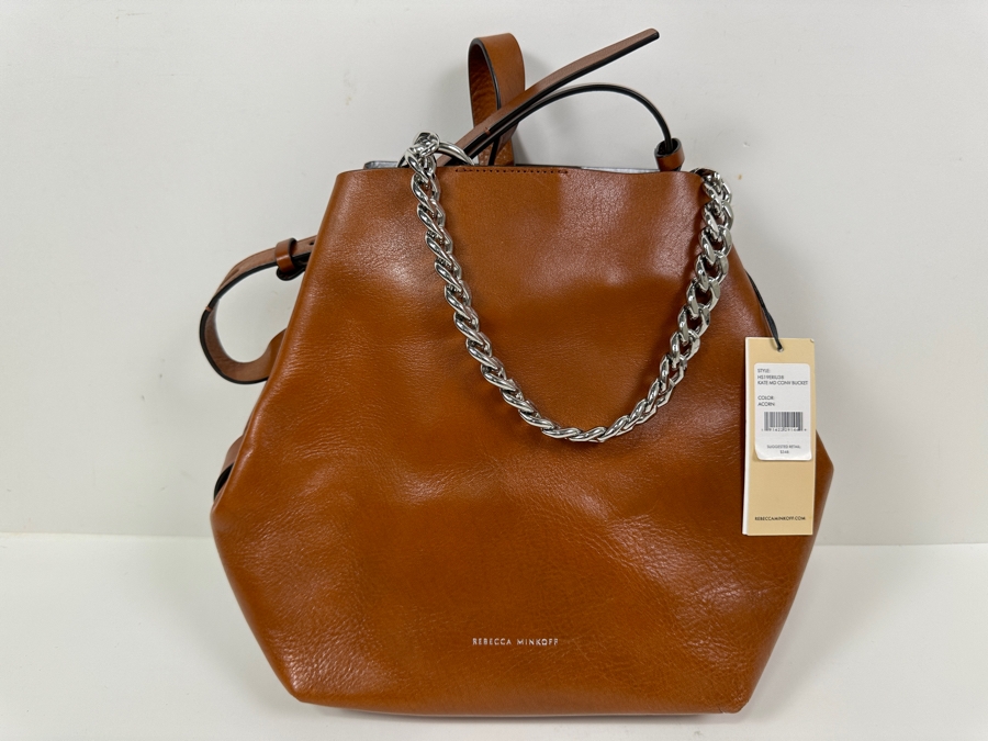 New Rebecca Minkoff Leather Kate MD Conv Bucket Bag - Acorn Color Retails $348 [Photo 2]