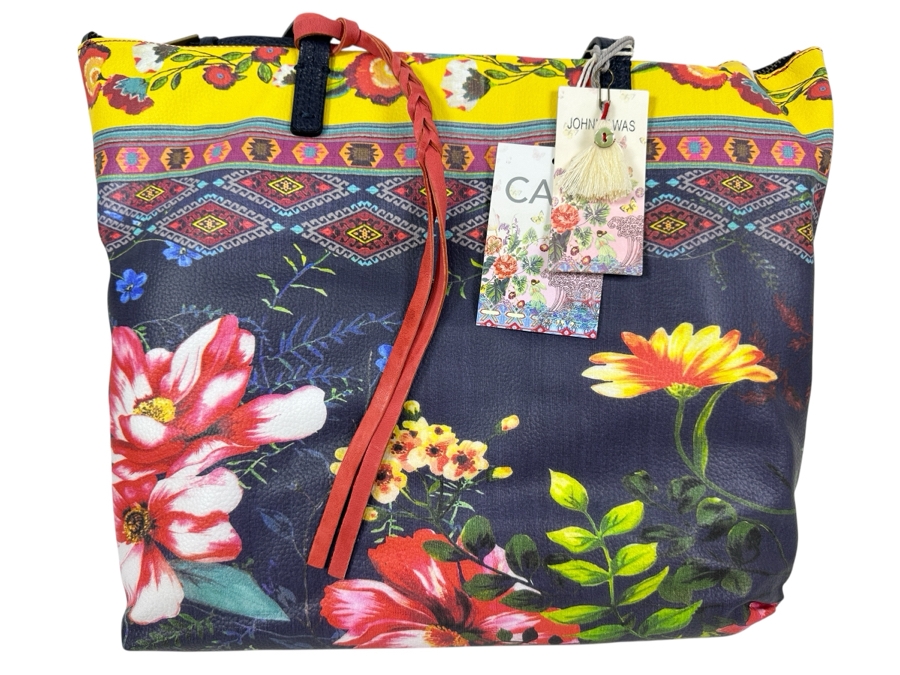  New Johnny Was Bali Printed Multicolor Zip Tote 14'W x 6'D x 12'H Retails $425