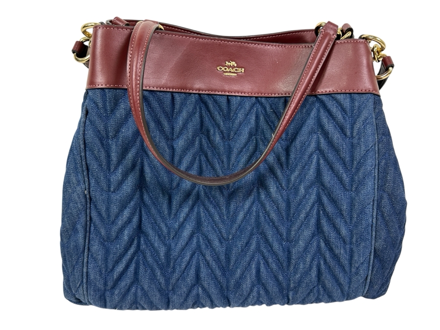 New Coach Leather and Denim Handbag 11'W x 4.5'D x 11'H Retails $475