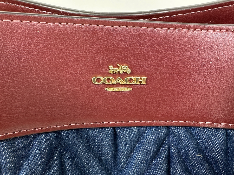 New Coach Leather and Denim Handbag 11'W x 4.5'D x 11'H Retails $475 [Photo 3]