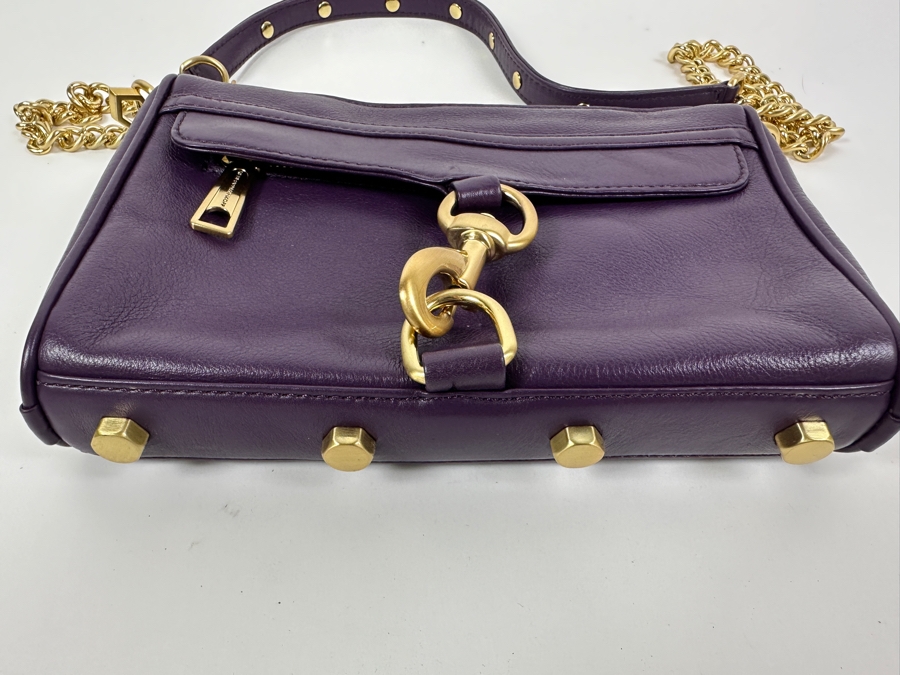 New Rebecca Minkoff Purple Leather Handbag with Chain and Strap 9'W x 1.5'D X 6.5'H [Photo 4]