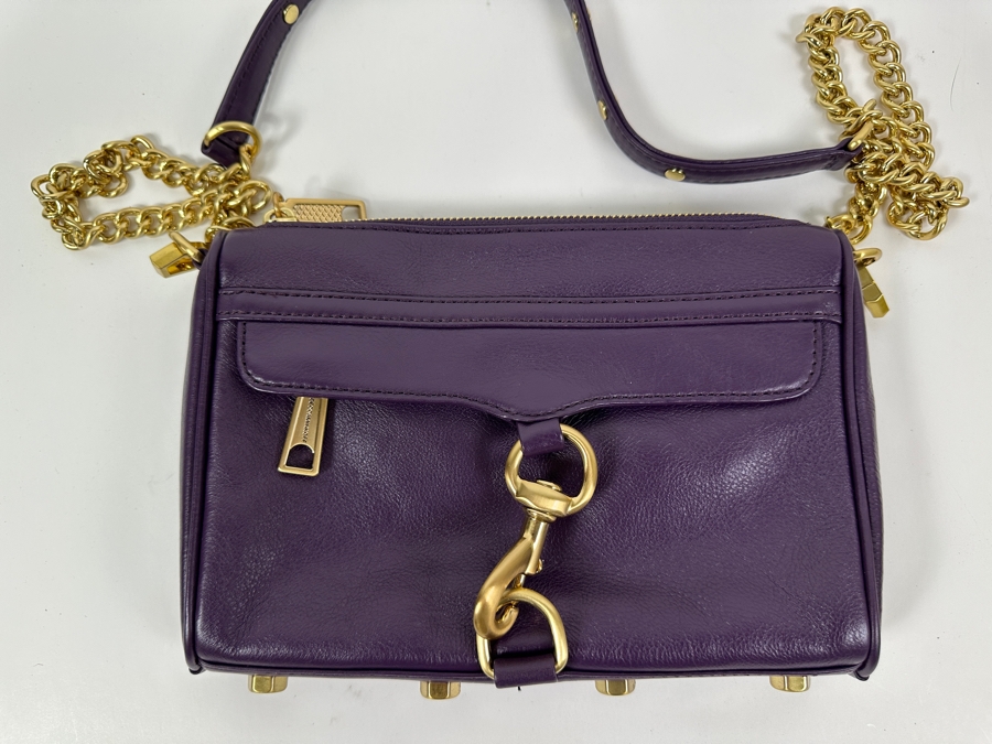 New Rebecca Minkoff Purple Leather Handbag with Chain and Strap 9'W x 1.5'D X 6.5'H [Photo 2]
