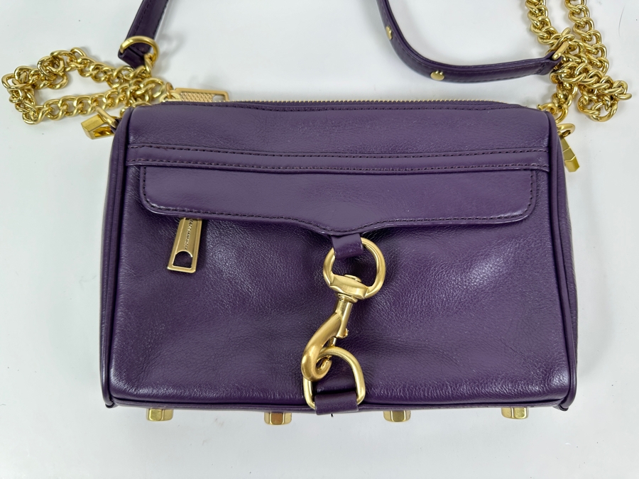 New Rebecca Minkoff Purple Leather Handbag with Chain and Strap 9'W x 1.5'D X 6.5'H [Photo 3]