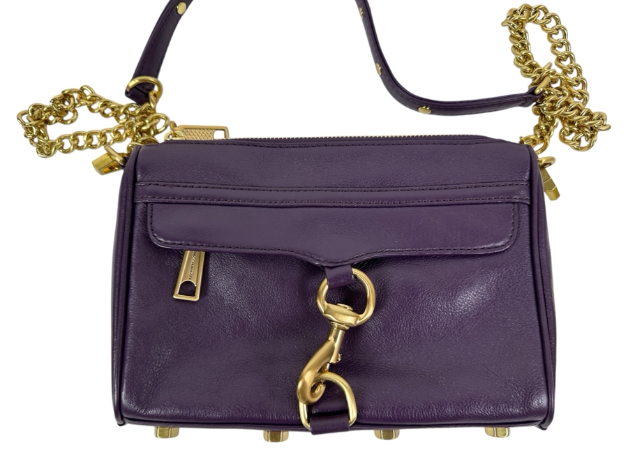 New Rebecca Minkoff Purple Leather Handbag with Chain and Strap 9'W x 1.5'D X 6.5'H [Photo 1]