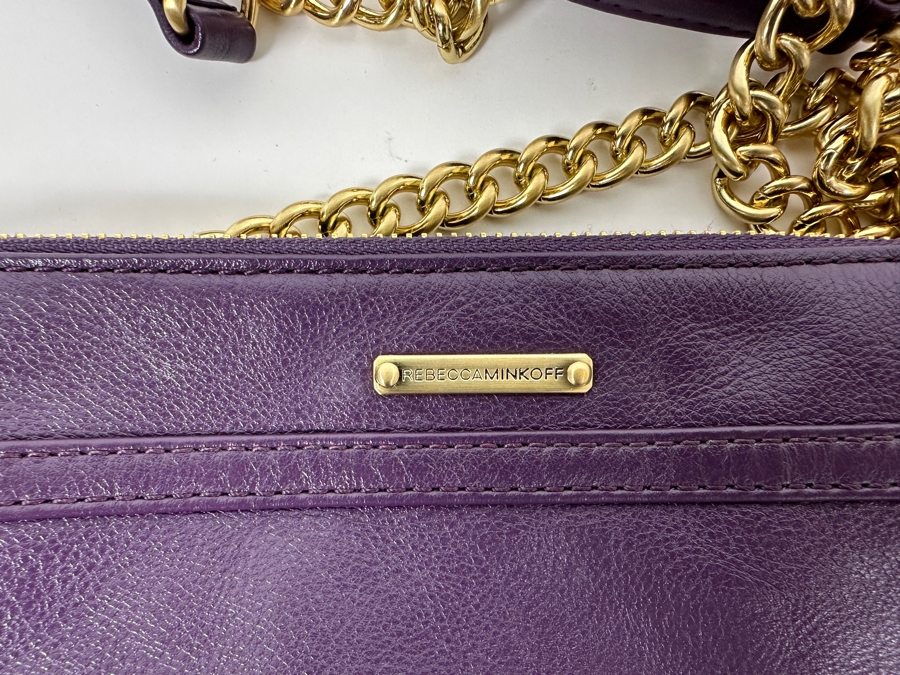 New Rebecca Minkoff Purple Leather Handbag with Chain and Strap 9'W x 1.5'D X 6.5'H [Photo 6]