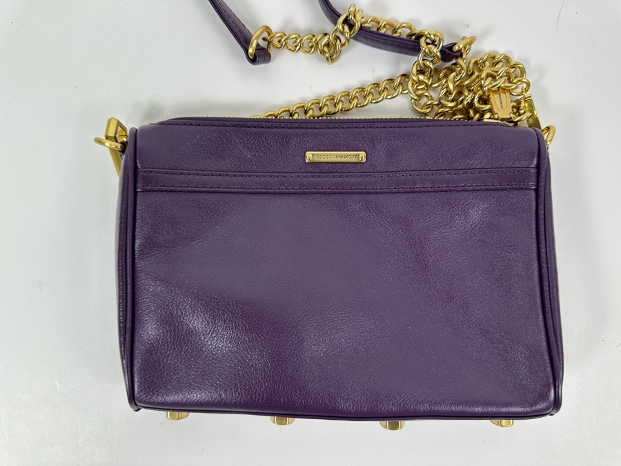 New Rebecca Minkoff Purple Leather Handbag with Chain and Strap 9'W x 1.5'D X 6.5'H [Photo 5]
