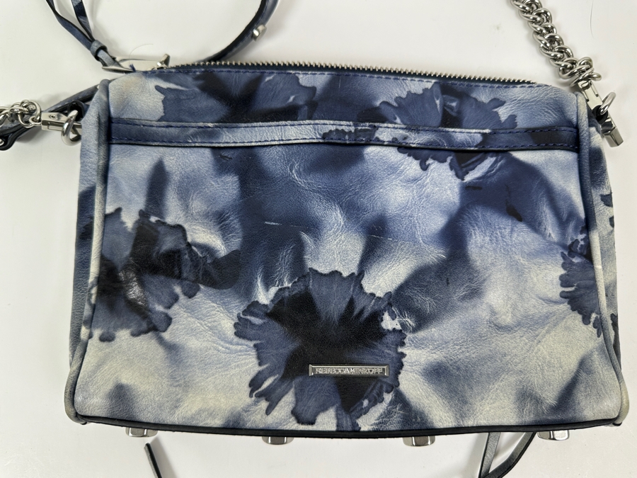 Rebecca Minkoff Blue Floral Leather Handbag with Chain and Strap 9'W x 1.5'D X 6.5'H [Photo 5]