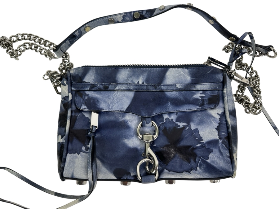 Rebecca Minkoff Blue Floral Leather Handbag with Chain and Strap 9'W x 1.5'D X 6.5'H [Photo 1]