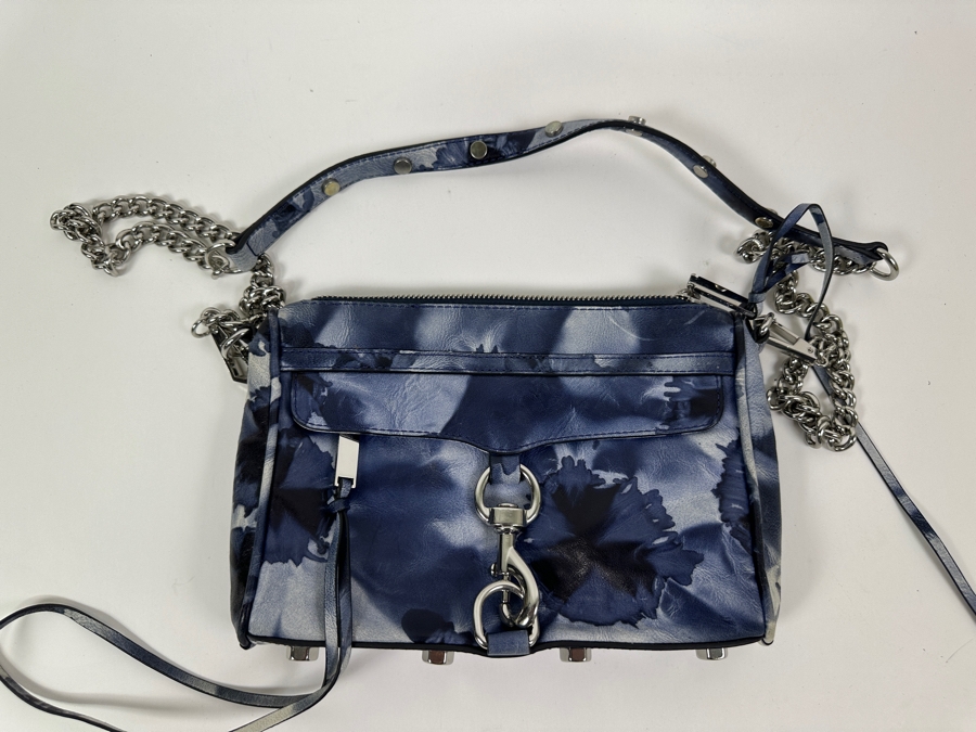 Rebecca Minkoff Blue Floral Leather Handbag with Chain and Strap 9'W x 1.5'D X 6.5'H [Photo 3]