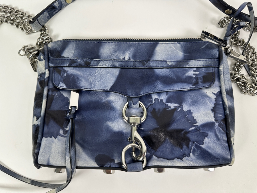 Rebecca Minkoff Blue Floral Leather Handbag with Chain and Strap 9'W x 1.5'D X 6.5'H [Photo 2]