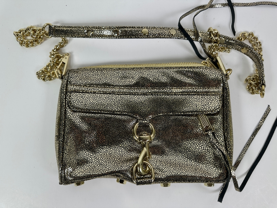 New Rebecca Minkoff Shimmer Leather Handbag with Chain and Strap 9'W x 1.5'D X 6.5'H [Photo 2]