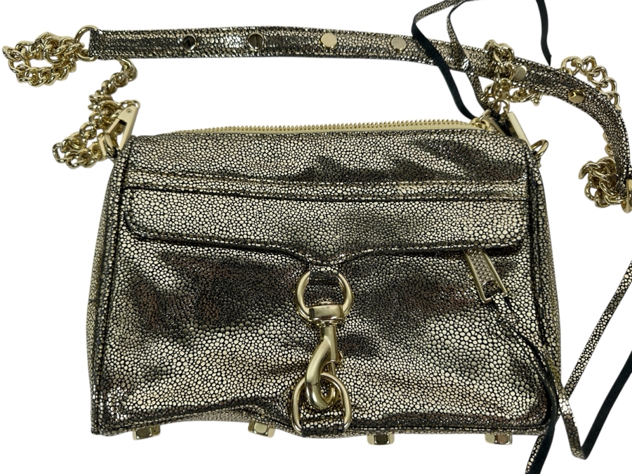 New Rebecca Minkoff Shimmer Leather Handbag with Chain and Strap 9'W x 1.5'D X 6.5'H [Photo 1]