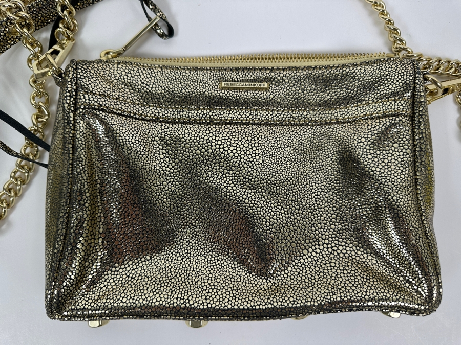 New Rebecca Minkoff Shimmer Leather Handbag with Chain and Strap 9'W x 1.5'D X 6.5'H [Photo 4]
