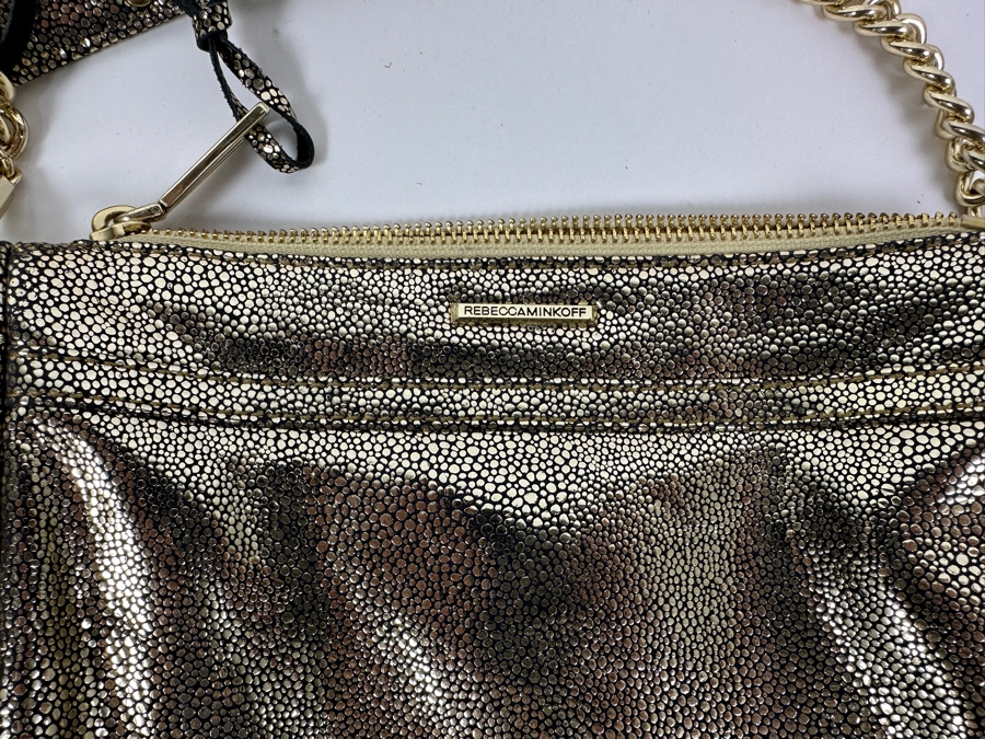 New Rebecca Minkoff Shimmer Leather Handbag with Chain and Strap 9'W x 1.5'D X 6.5'H [Photo 5]
