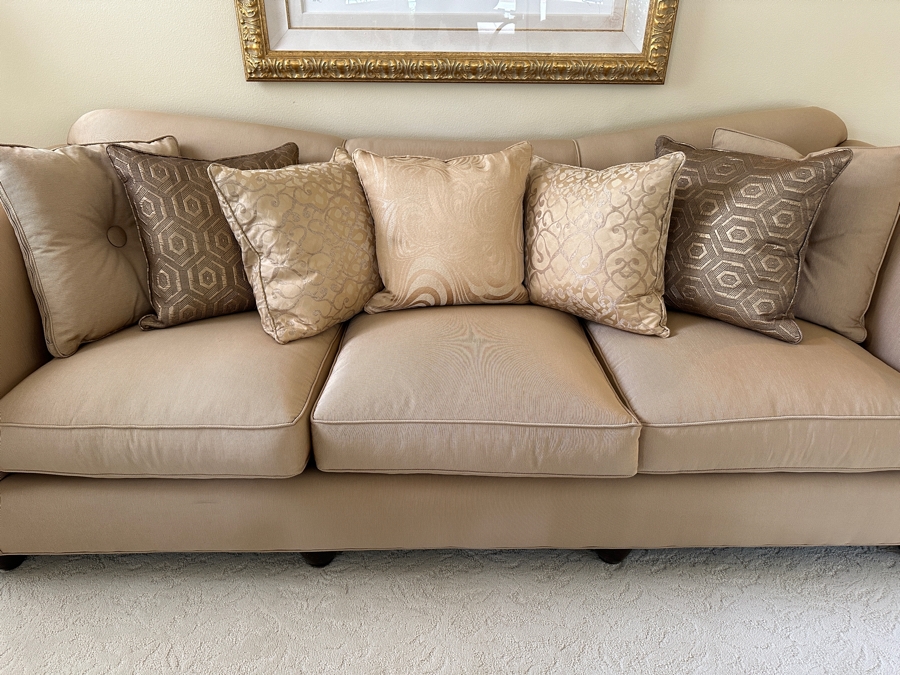 Barbara Barry By Baker Furniture Sofa Coach With Bergamo Fabric And Seven Throw Pillows 109'W X 40'D X 34'H Retails $5,900 [Photo 3]