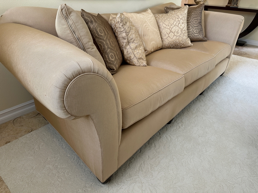 Barbara Barry By Baker Furniture Sofa Coach With Bergamo Fabric And Seven Throw Pillows 109'W X 40'D X 34'H Retails $5,900 [Photo 4]