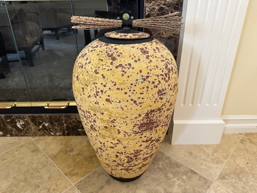 Large Raku Pottery Vase Jar With Lid 24'H [Photo 2]
