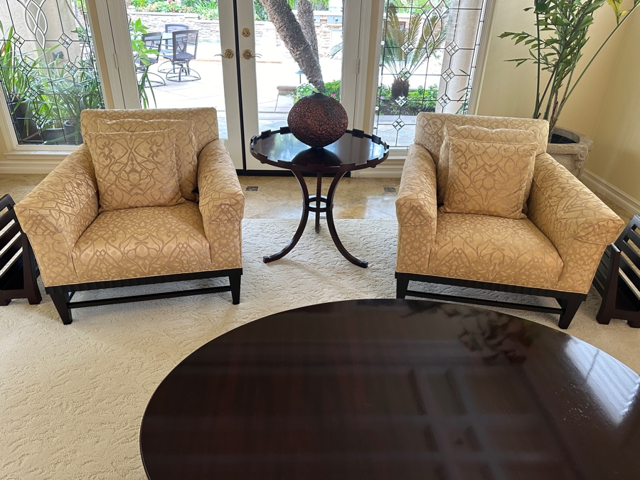Pair Of Barbara Barry By Baker Furniture Armchairs With Bergamo Fabric Retails $5,300